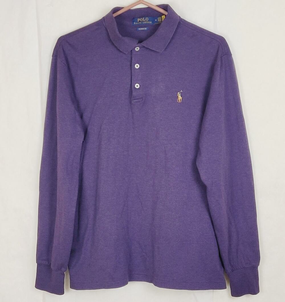 Polo Ralph Lauren purple flesh pony long sleeve polo Size Medium Preppy Casual